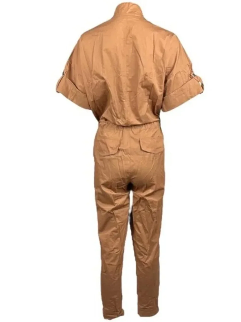 Cognac Utility Cargo Jumpsuit Tie Waist Cotton Boilersuit NWT